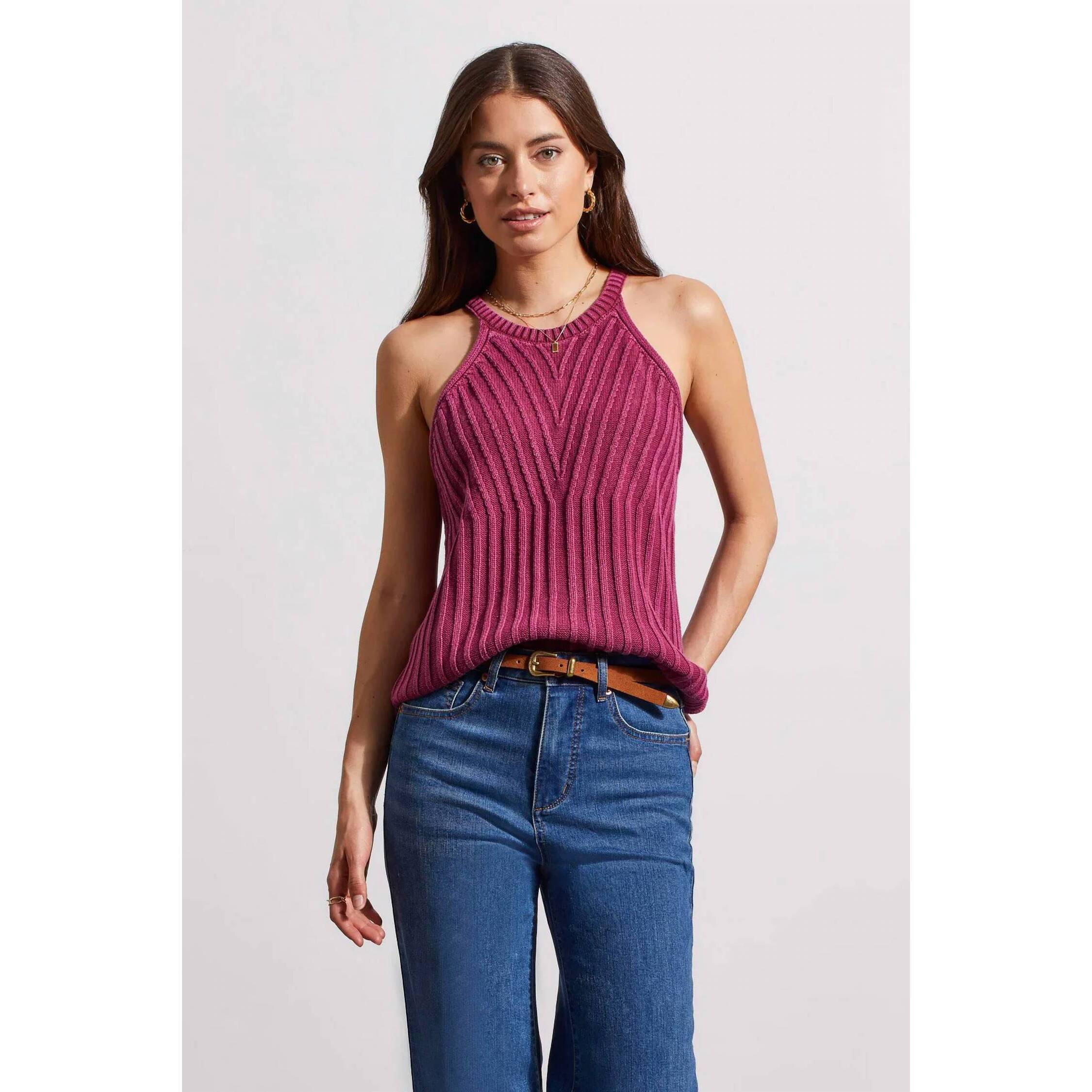 New Tribal Patia Halter Sweater Tank Top In Plum